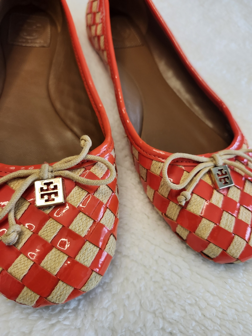 Tory Burch Orange and Tan Woven Ballet Flats